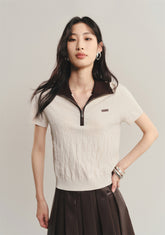 Women's Contrast Collar Jacquard Knit Top